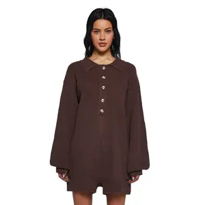 Cozy Weekends Knit Romper - Brown