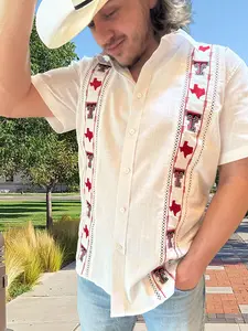 Texas Tech University Game Day Guayabera Official Red Raiders Tailgate & Alumni Style Classic Menswear Breathable Cotton Linen Blend Short Sleeve Shirt with 4 Front Pockets and Vertical Pleats