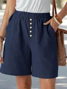 2026 New Summer Shorts for Women, High Waist Loose-Fitting Capri Pants, Cotton Linen Blend, Pockets, Breathable, Casual Daily Wear Elastic Waist Shorts High Waisted Shorts Loose Fit Shorts Wide Leg Shorts Straight Shorts Casual Shorts Pocket Shorts Multi