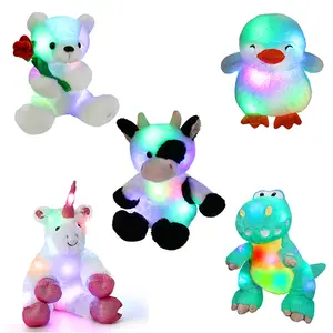 WEWILL Glow Teddy Bear with Rose White Bear Stuffed Animal Soft Light Up Plush Toy LED Night Lights Birthday Christmas for Kids Toddler Girlfriend, White, 10.5''