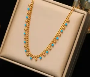 N258- 316L Stainless Steel Turquoise Balls, Gold Necklace For Women!