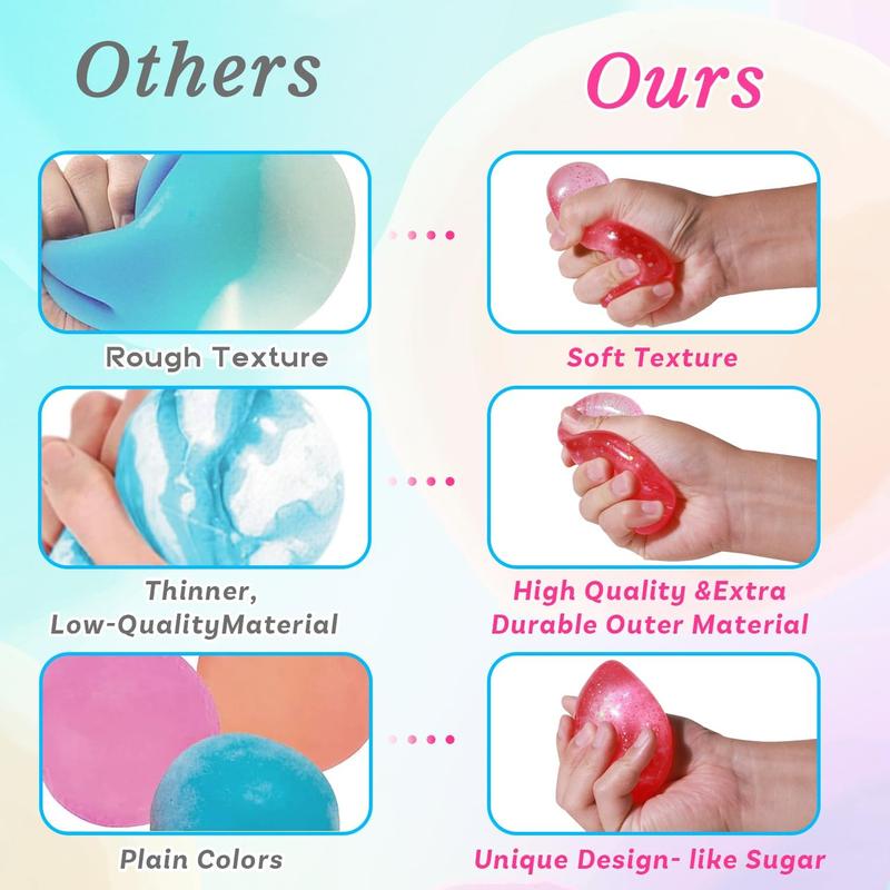 Colorful Ice  Sugar Squishy Stress Cube - Soft Plastic Sensory Play With Malt Sugar Balls, Transparent Blue Teardrop Design In Gift Box