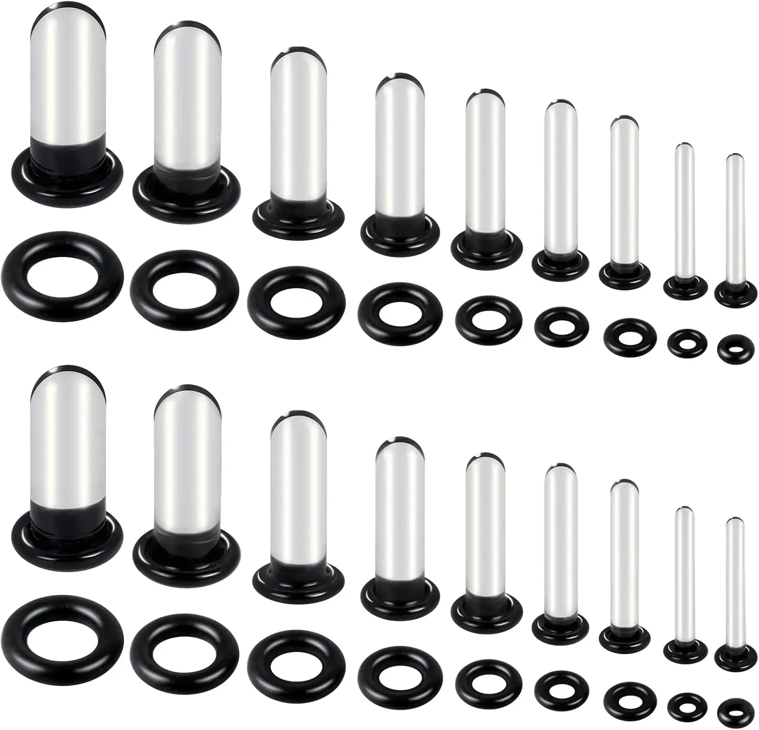 6-18Pcs Glass Ear Stretching Kit 1.6-7mm/7.5-12mm Plugs for Ears Gauges with O-Rings Single Flare Glass Gauge Stretching Kit Ear Expander Body Piercing Jewelry for Women Men