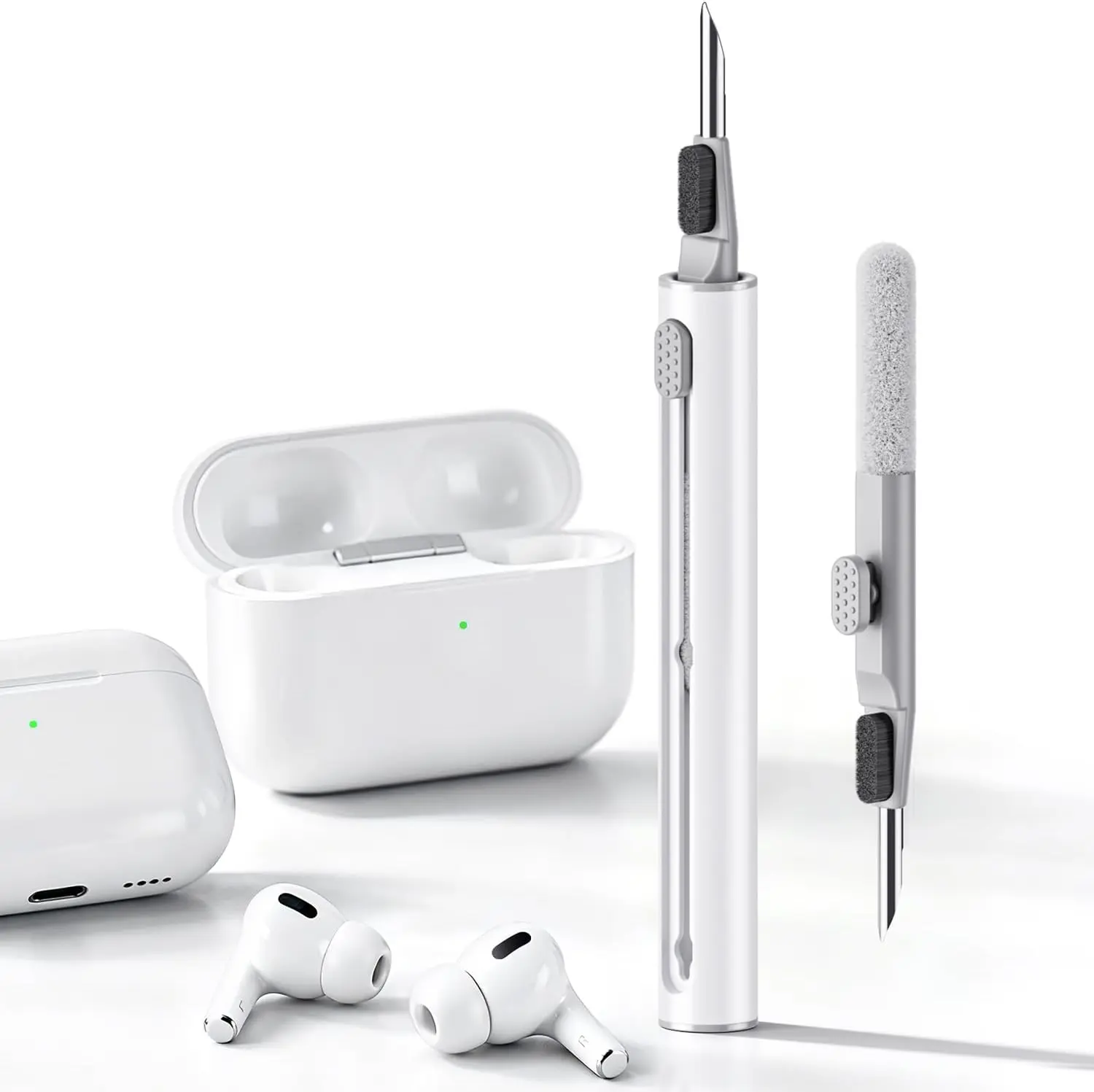 Cleaner Kit for AirPods Pro 3/2/1, 3-in-1 Earbud Cleaning Pen with Metal Tip, Soft Brush & Flocking Sponge, Cleaning Tool for Wireless Earbuds, Charging Case, Phone, Keyboard & Electronics