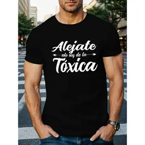 1pc Men'S Spanish Toxic Relationship Statement T-Shirt - Avoid Toxic Individuals, Slogan, Breathable Fabric, Relaxed Fit Casual Round Neck Tee for Everyday Wear & Spanish Language Students - Humorous