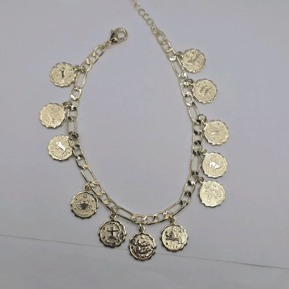 Charm Bracelet with Decorative Horoscope Charms - Gold Color, Simple Design, 7 to 9 Inches, Unisex Accessory for Any Occasion