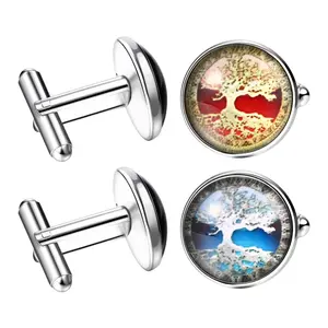 OIDEA Tree of Life Cufflinks for Men, Round Glass Dome Mens Cuff Links for Business Wedding Groomsmen Father Gift