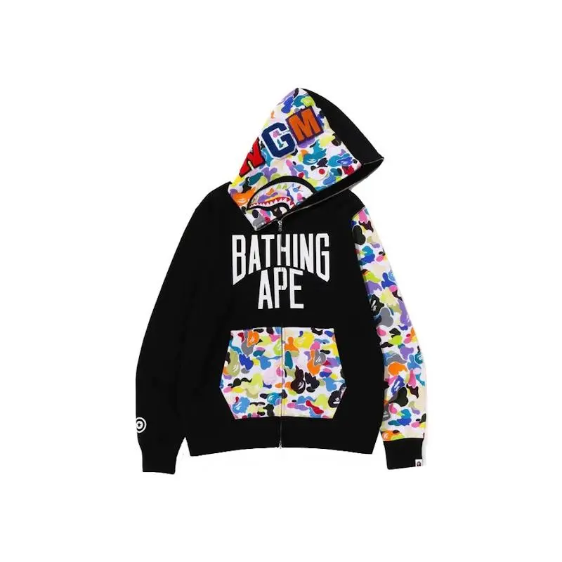 BAPE Multi Camo NYC Logo Shark Full Zip Hoodie Black (men) by StockX