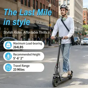 B Adult Portable Electric Scooter with Solid Tires 350W/500W Motor 19-22MPH 16-24 Miles Long Range Dual Braking System App Supported