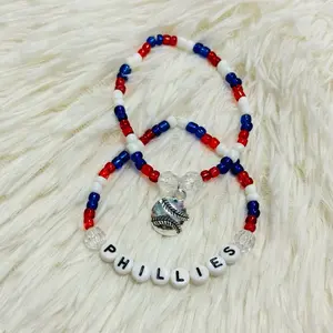 Beautiful Phillies, Mets, Dodgers, Yankees Set of 2 Bracelet with Silver Charm and different color beads