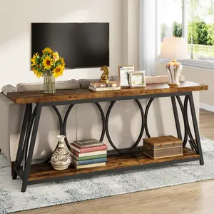 Tribesigns 70.9" Extra Long Console Table, Industrial Sofa Table with 2-Tier Storage Shelf, Hallway Accent Table