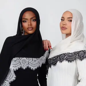 2026 New Arrival Muslim Women Elegant Lace Edge Hijab Shawl