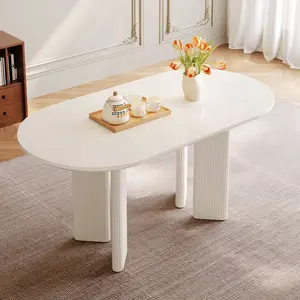 Guyii 55.12" Oval Dining Table Modern Racetrack Kitchen Cream White for 4-6 People Family-Friendly Easy Clean Surface Multi-Functional as Office Conference Executive Desk