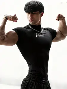 Men's European Style High Elastic Slim Fit Gym T-Shirt, Shaping Waist Design, Quick-Dry Breathable Fabric, Suitable for Workout and Daily Wear