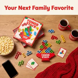 Tower Stack Family Challenge Game – The Ultimate Competitive Stacking Toy, Includes Blocks, Cards & Tower, for 2+ Players Ages 8+