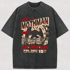 230g Washing, Mothman Terror Strikes In The Sky Printed T-Shirts, High-Quality Batik Cotton Vintage Fashion Brand T-Shirts, Men's T-Shirts, Summer T-S y2k,soulja,concert,Halloween,Gothic,Vintage,Streetwear Graphic Y2K Streetwear Graphic Tee