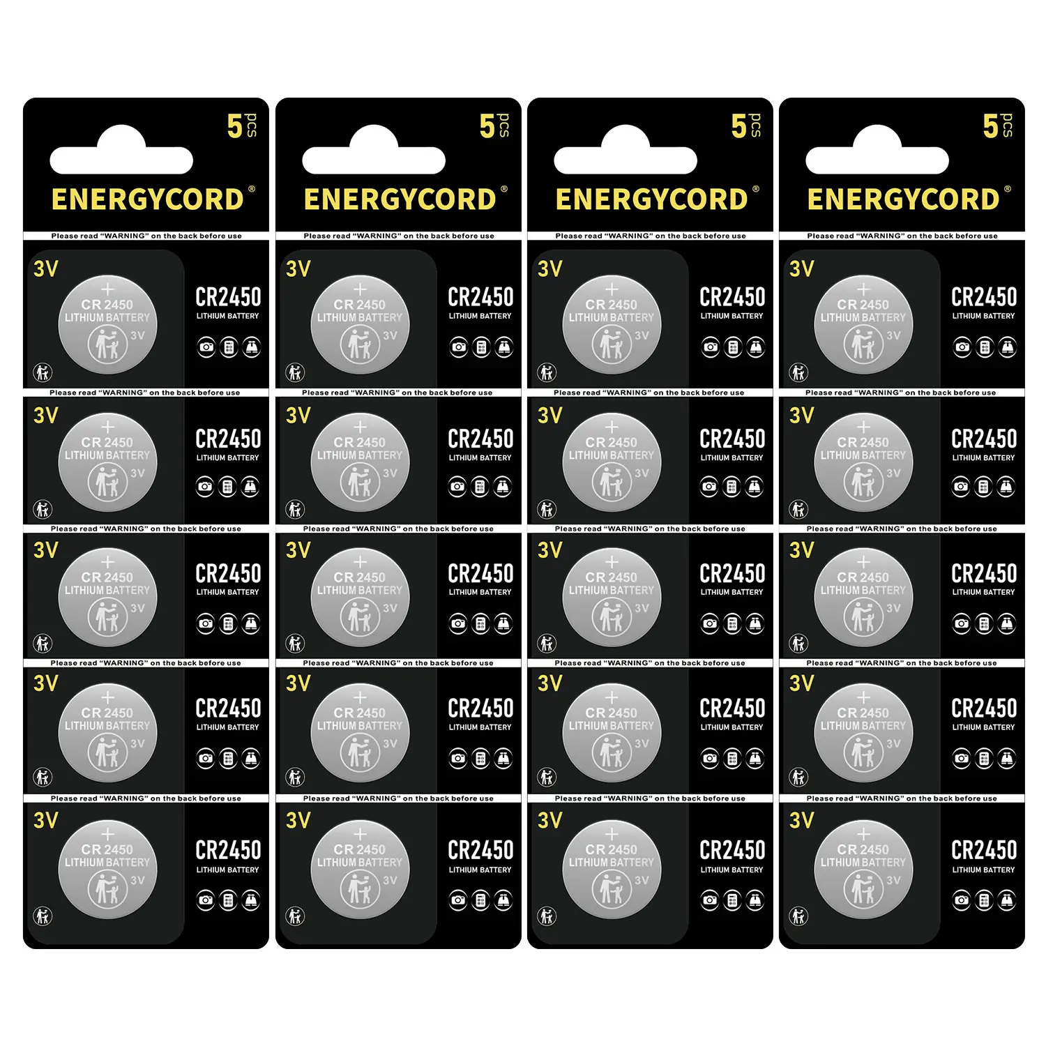 ENERGYCORD CR2450 3V Lithium Battery (20 Pack), Long-Lasting 2450 Batteries, CR 2450 Battery for Car Key Fob, Remote Controls