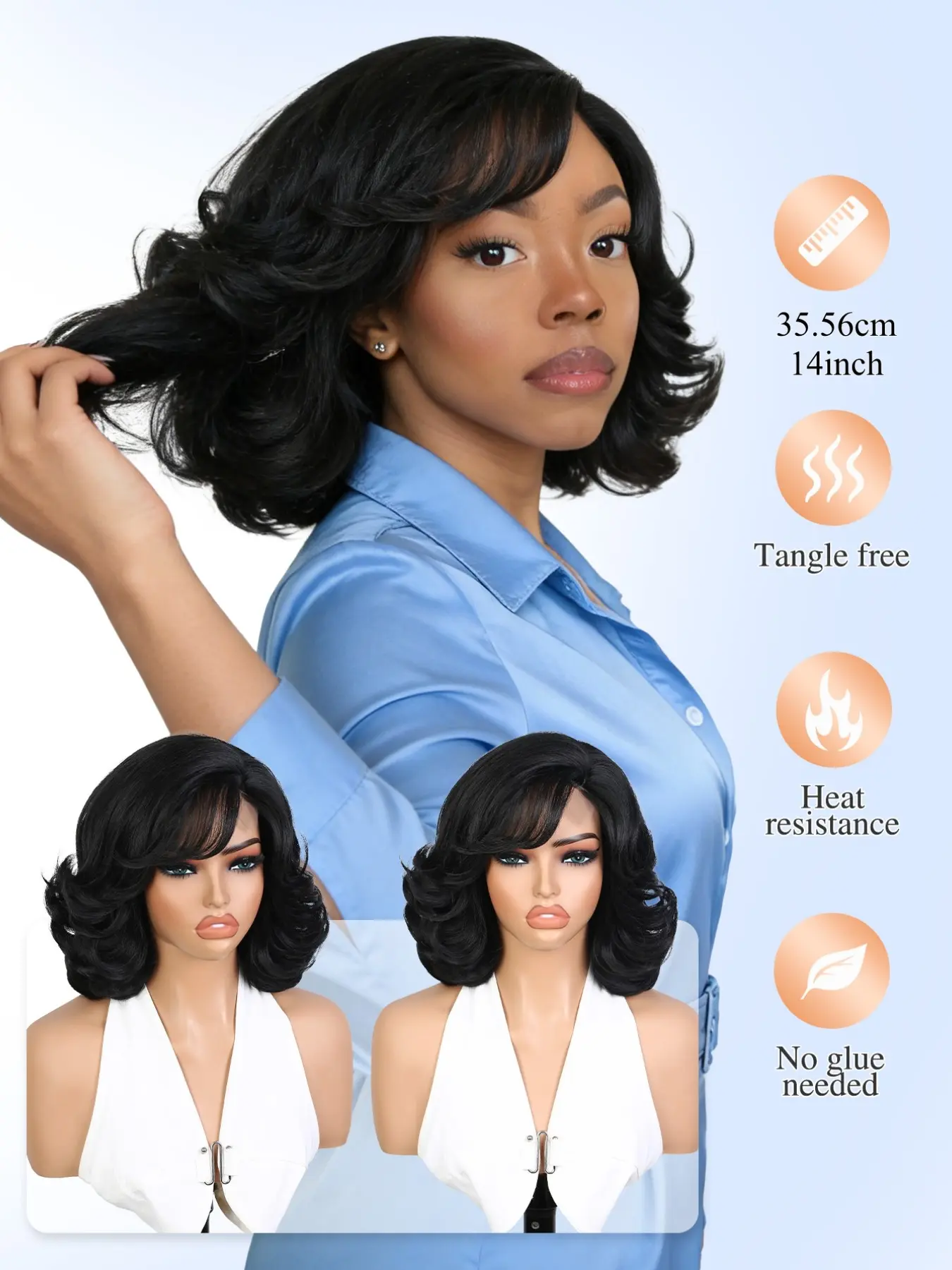 Curly Bob Wig with Bangs, Yaki Wavy Short Shoulder Length  display picture 1