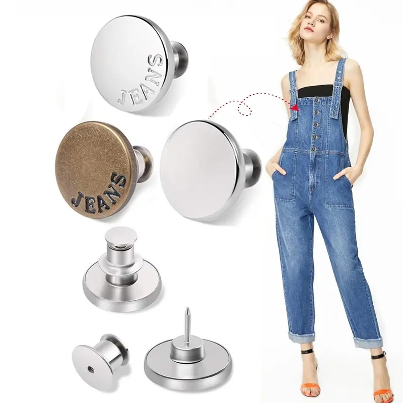 Button Pins for Loose Jeans, 3/6/12pcs No-Sew No-Tools Instant Replacement Snap Tack Pants Buttons, Reusable Adjustable Metal Pants Button Tighteners