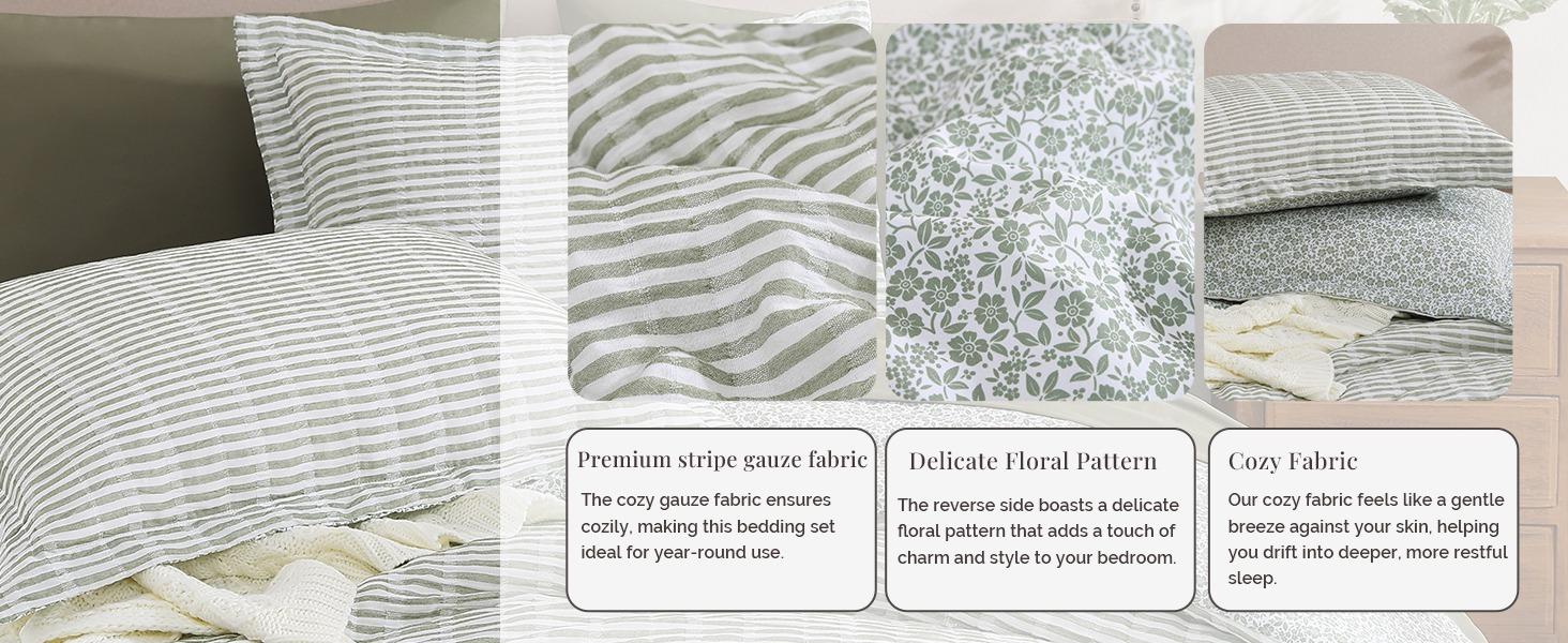 Full Comforter Set - 7 Pieces Green Gauze Muslin Bedding Sets for All Seasons, Lightweight Breathable Bed in a Bag Full with Revesible Farmhouse Comforter, Sheets, Pillowcases & Shams Full Comforter Set - 7 Pieces Green Gauze Muslin Bedding Sets for All Seasons, Lightweight Breathable Bed in a Bag Full with Revesible Farmhouse Comforter, Sheets, Pillowcases & Shams