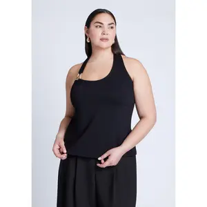 ELOQUII Women's Plus Size Asym Halter With Hardware Detail