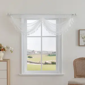 1pc Royal Court Lace Embroidery Valance Curtains, Beaded Curtains, Light-filtering Sheer Room Decor Curtain for High-end Living Room & Floor-to-ceiling Window