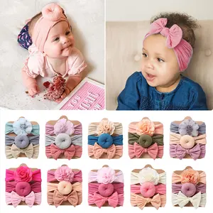 Children's headband three-piece set, new flower bow headband set, fashionable elastic baby cute headgear. hair accessories Dopamine
