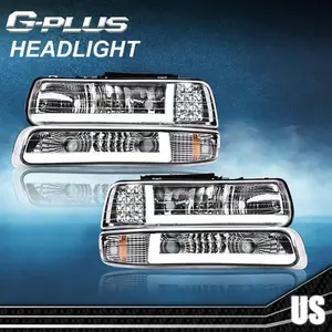 Fit For 99-02 Chevy Silverado & 2000-2006 Tahoe LED DRL Headlights HeadLamps New