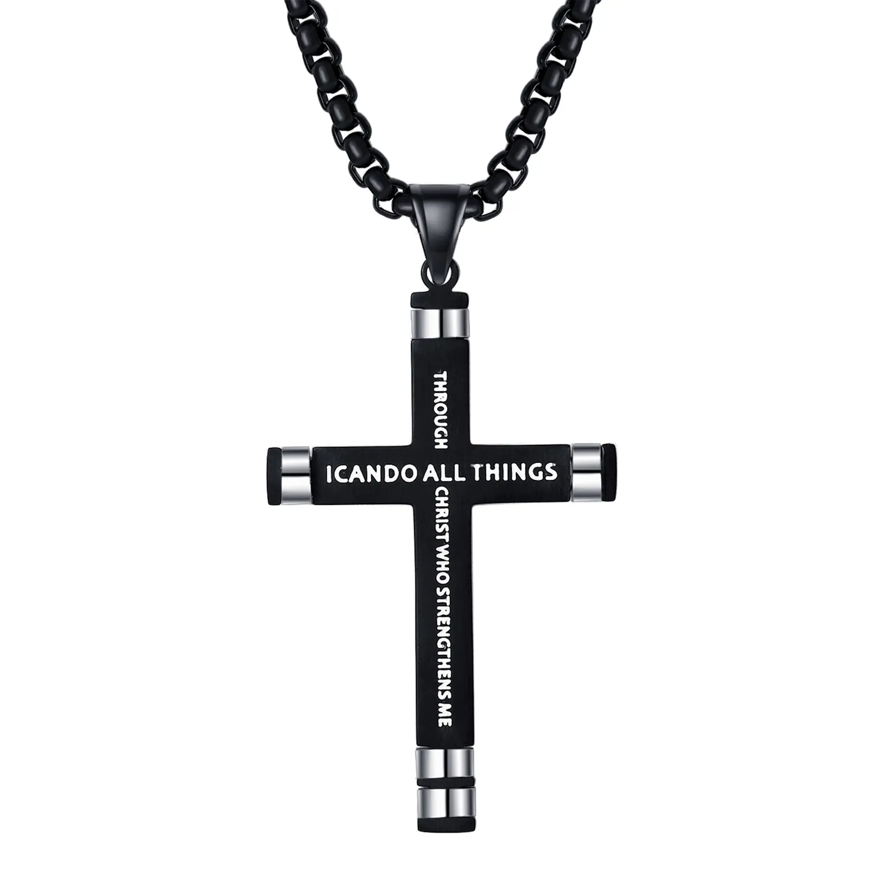 OIDEA Engraved Cross Necklace, Stainless Steel Faith-Based Jewelry with Philippians 4:13 Bible Verse and 22-in Chain, Hypoallergenic Christian Gift, Bible Verses, Easter, Spiritual Jewelry, Engraved Text, Faith-Based Fashion, Personalized Jewelry