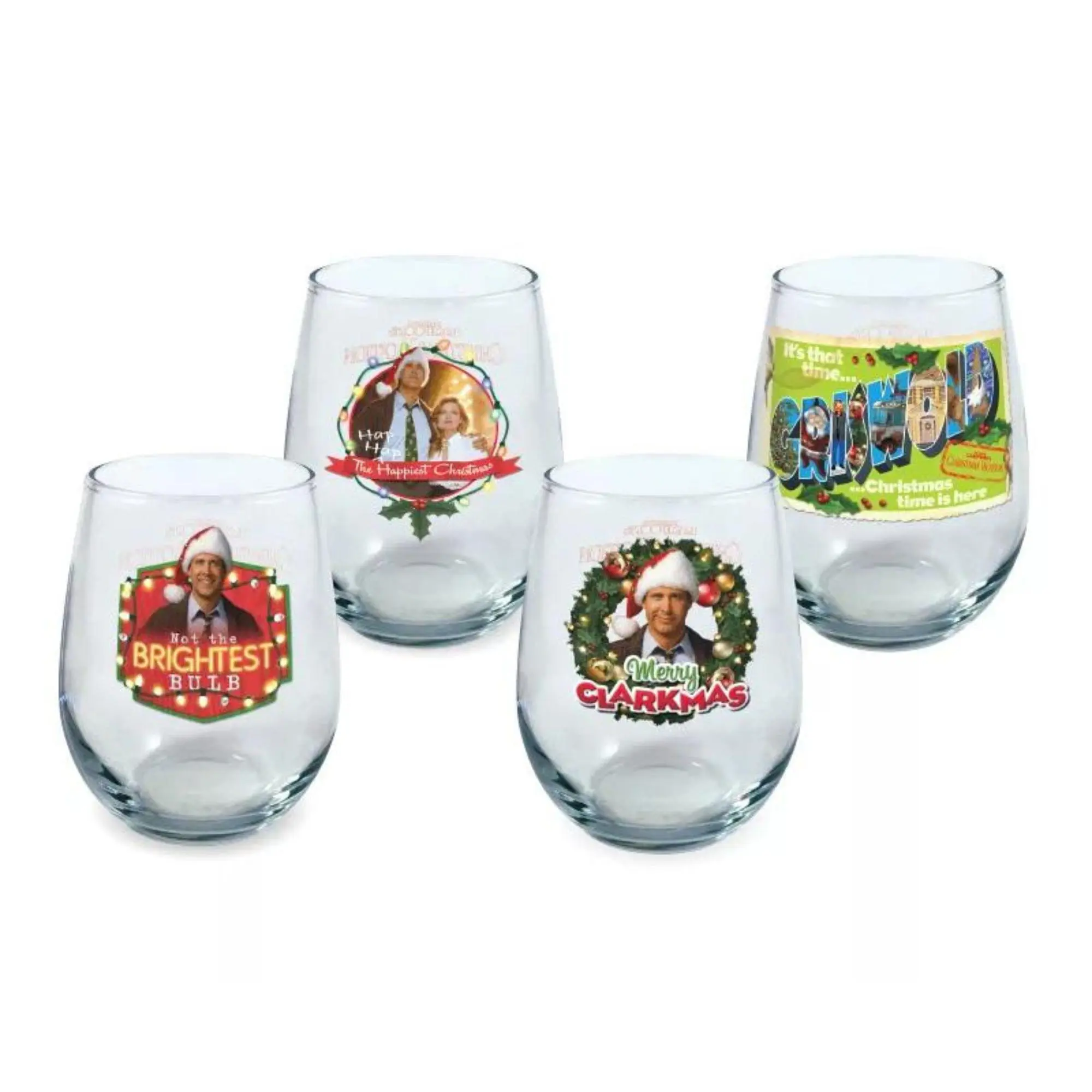 National Lampoon's Christmas Vacation Merry Clarkmas Beverage Set, 4-Pack 21oz Stemless Collectible Glasses, Line