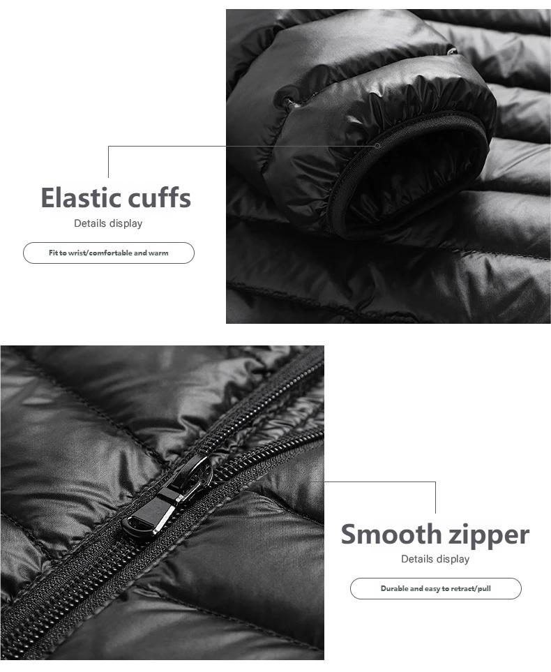 Men's Solid Color Hooded Lightweight White Duck Down Jacket, Full Zip Casual Windproof Warm Coat, Suitable for Autumn and Winter Casual Outdoor Wear