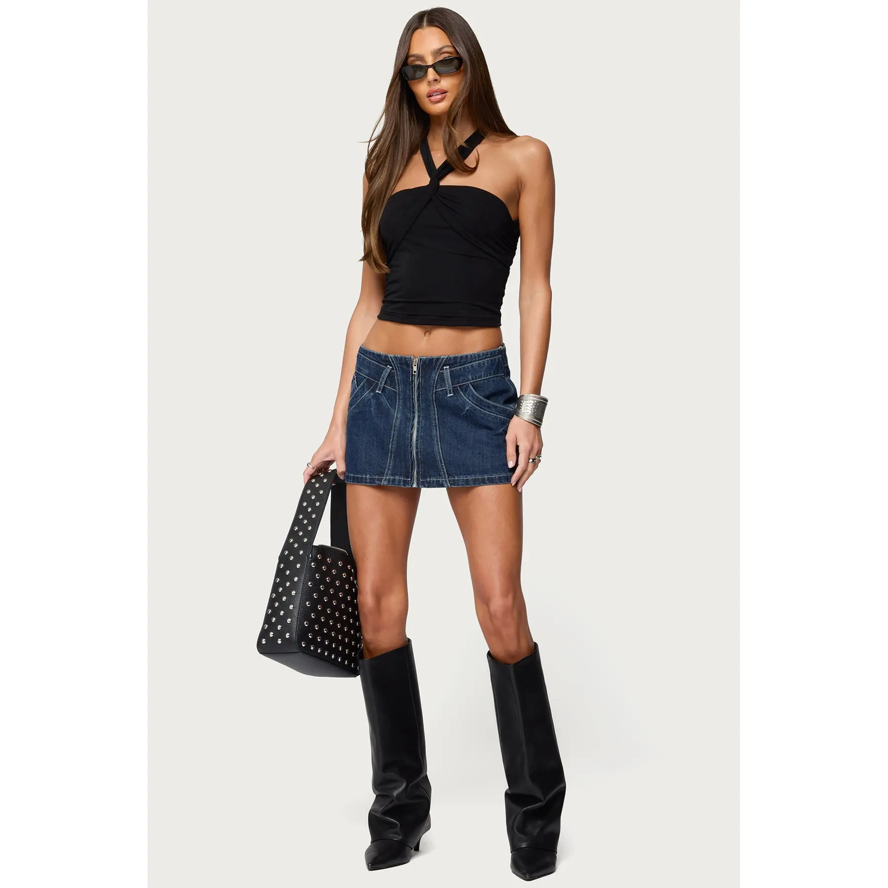 Sharlo Zip Up Denim Mini Skirt