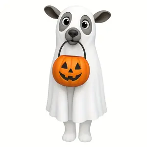 Cute Goat Dog or Cat Standee with Fur Costume for Halloween Garden Decorations Heavy Metal Sculpture for Outdoors Porch Lawn