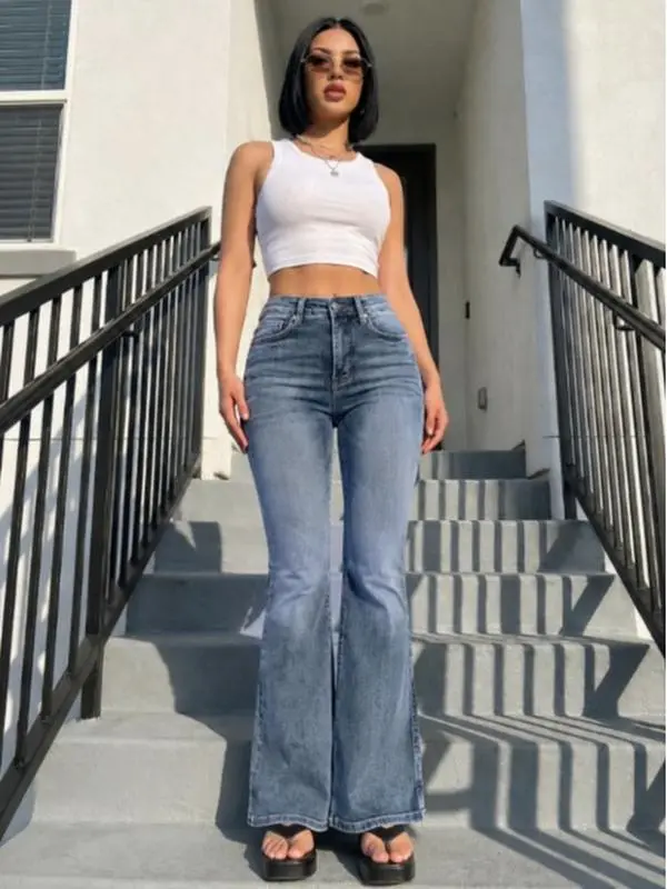 Women's Flare Bell Bottom Jeans High Waisted Wide Leg Bootcut Jeans Stretchy Denim Pants