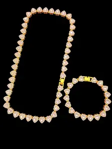 2Pieces/Set 10mm Love Heart Shape Chain Necklace and Bracelet Men or Women Hip Hop Iced Out Bling Bling Chain Necklace and Bracelet Fashion Set Jewelry Valentines Gif