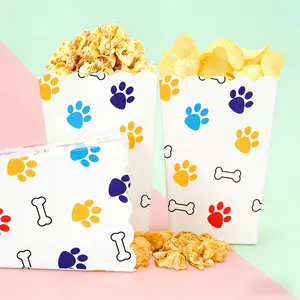10 Dog Paw Print Popcorn Box Stripe Paper Bags, Party Bags, Candy Boxes, Suitable for Themed Celebrations, Party Decorations | Elegant Party Boxes | Popcorn Boxes