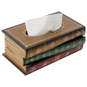 Crafted Classical Retro Wooden Antique Book Tissue Box Cover Rectangular Tissue Holder Dispenser Paper Cover Case Napkin Holder Home Decor for Bathroom Living Room Office car Kitchen