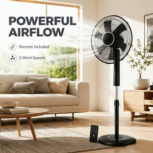 Pedestal Fan with Remote for Bedroom, Living Room, Office, Adjustable Height, 3 Speeds, 3 Modes, Timer, Tilt Head
