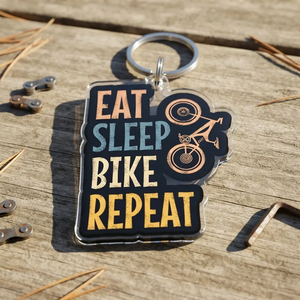 Cycling Keychain Acrylic, Eat Sleep Bike Repeat Keyring, Mountain Biker Gift, Road Bicycle Accessories, Sports Gift for Dad Boyfriend