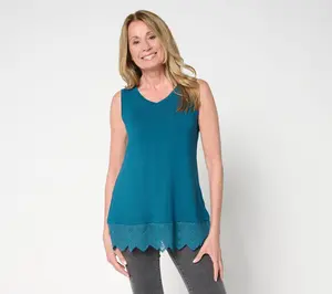 LOGO Layers by Lori Goldstein Petite Knit Tank w/ Lace Hem