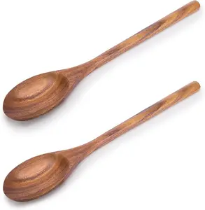2PCS Wooden Cooking Spoons Natural Acacia Wood utensil 12Inch Large Wooden Mixing Spoons for Nonstick Cookwares, Comfort Grip Durable Gifts for Women