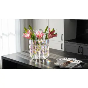 Elegant Handbag Tricolor Glass Vase 7.4 x 11 in Premium Craftsmanship for Floral Arrangements or Statement Piece