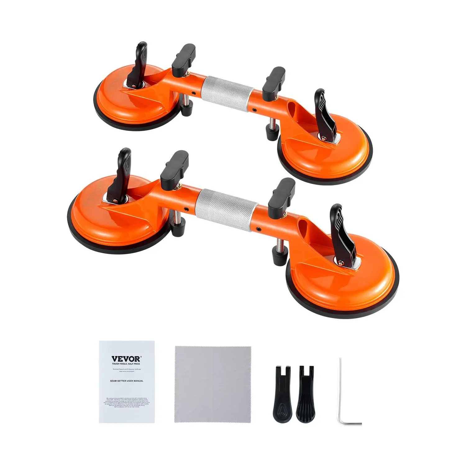 VEVOR 2-Pack Seamless Seam Setter, 5-in Vacuum Suction Cups, 180° Adjustable Plastic Seam Joiner (15.08 * 4.92 * 4.33 Inch, 110 lbs Capacity) with Hex Wrench, Countertop Installation Tool for Marble/Tiles/Glass