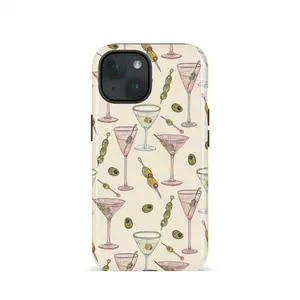 A dual-layer protective case with a cocktail and olive pattern, a durable 2-in-1 case suitable for iPhone 17/16/15/14/13/12/11 Pro Max/Plus/Pro, and Samsung Galaxy S25/S24/S23 Ultra series. Ideal for couples.