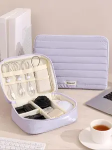 Solid Color Large Capacity Laptop Storage Bag, Multi-grid Zipper Laptop Organizer, Travel Storage Bag for Laptop, Phone, Charger, Headphone, Travel Essentials