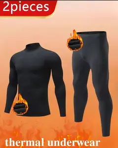 Men's Thermal Underwear Set - Soft, Stretchy Black Base Layer with Long-Sleeve Crew Neck Top and Pants, Delivering Ultimate Warmth and Comfort