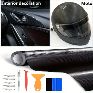 6D Glossy Carbon Fiber Vinyl Wrap Roll with Air Release Technology - Peel And Stick Mounting, Versatile Plastic Film for Car/Moto DIY Interior/Exterior - Complete 4-Piece Installation Tool Kit Included