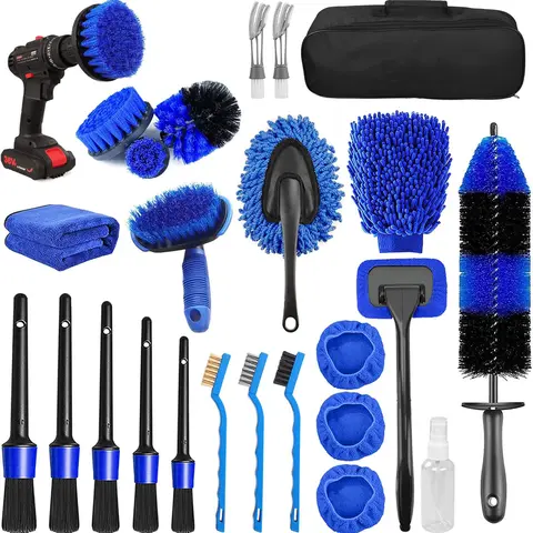 26Pcs Professional Car Wash Equipment Kit - Car Cleaning Kit with Detailing Brushes, Windshield Cleaner for Interior, Exterior Use