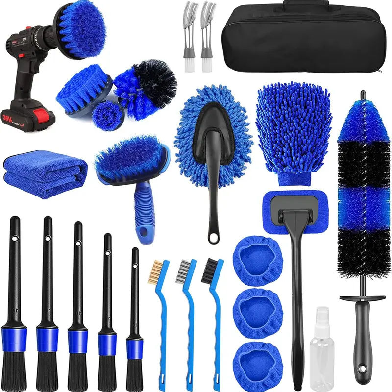 26Pcs Professional Car Wash Equipment Kit - Car Cleaning Kit with Detailing Brushes, Windshield Cleaner for Interior, Exterior Use