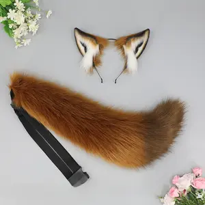 Simulated Animal Ear Hair Accessories Cosplay Props Cute Plush Fox Headband for Girls Gift Idea 9cm Ears 12cm Tail 60cm Tail